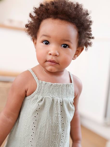 Strappy Fancy Knit Top for Babies sage green - vertbaudet enfant 