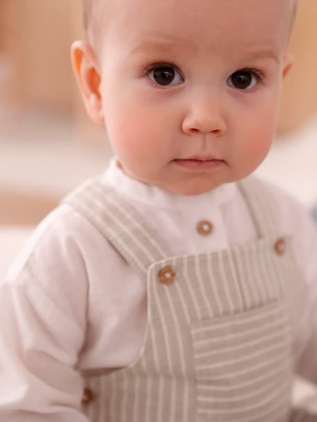 Ensemble bébé naissance cérémonie chemise salopette en lin et coton argile+bleu - vertbaudet enfant 