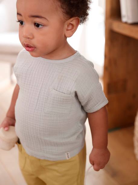 T-shirt bi-matière bébé manches courtes vert d'eau - vertbaudet enfant 