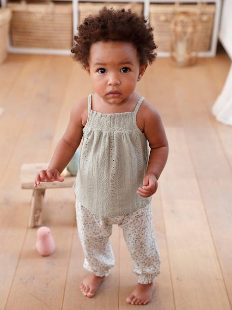 Strappy Fancy Knit Top for Babies ecru+sage green - vertbaudet enfant 