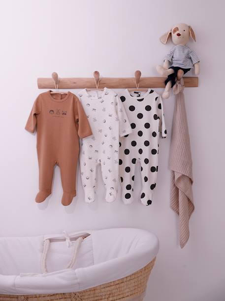 Pack of 3 Interlock Sleepsuits for Babies, BASICS cappuccino+grey blue+rose - vertbaudet enfant 