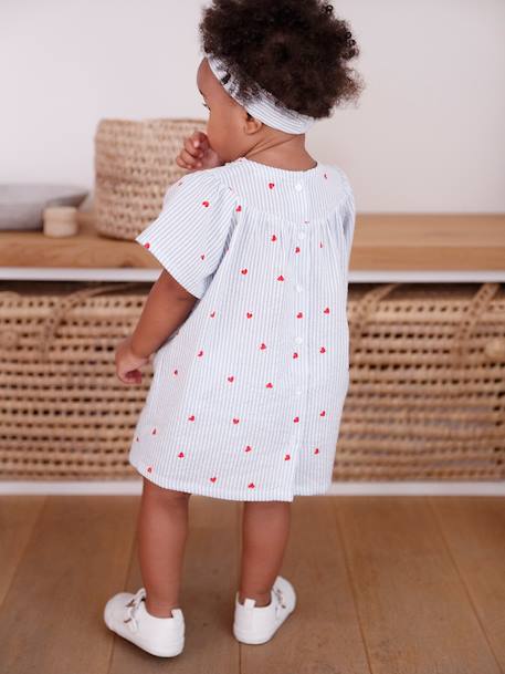 Ensemble en seersucker robe + short + bandeau bébé rayé bleu - vertbaudet enfant 