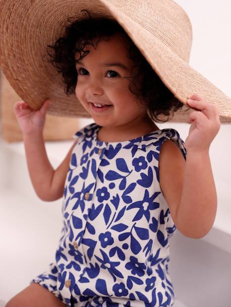 Combinaison bébé fille imprimée bleu imprimé+corail - vertbaudet enfant 