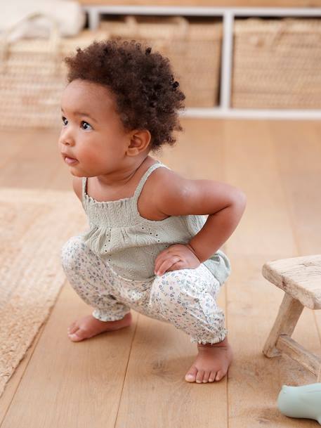 Strappy Fancy Knit Top for Babies sage green - vertbaudet enfant 