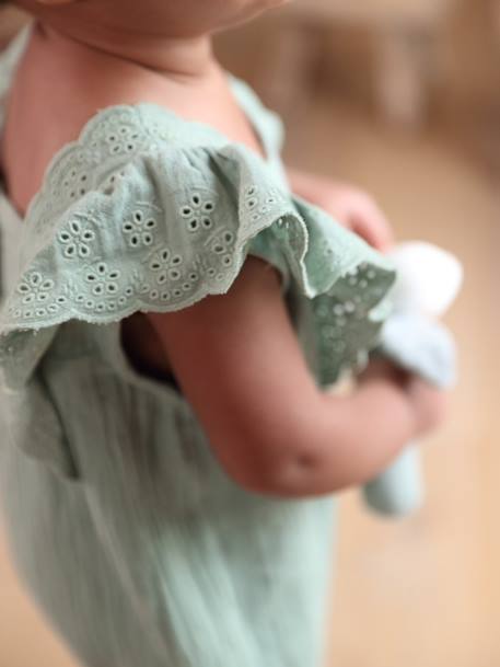 Playsuit in Cotton Gauze for Babies sage green - vertbaudet enfant 