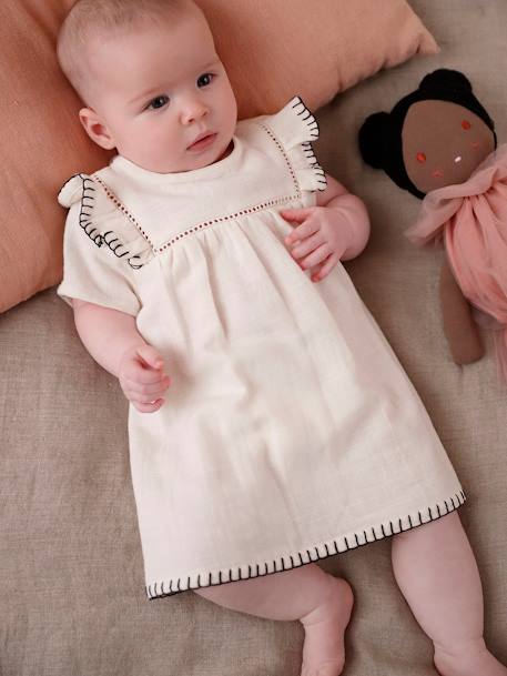 Cotton Gauze Dress for Newborn Babies ecru - vertbaudet enfant 