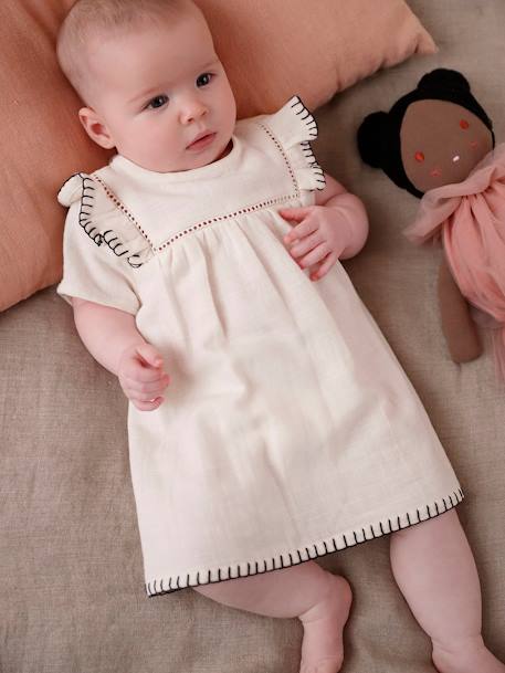 Robe en gaze de coton naissance écru - vertbaudet enfant 