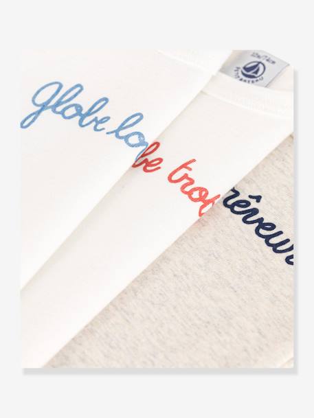Pack of 3 Short Sleeve Cotton Bodysuits with Message, by PETIT BATEAU white - vertbaudet enfant 