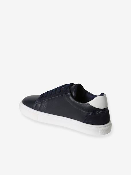 Baskets en cuir enfant blanc+marine - vertbaudet enfant 