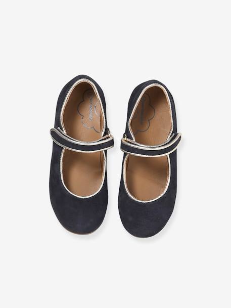 Ballerina Pumps with Hook-&-Loop Straps for Girls navy blue - vertbaudet enfant 