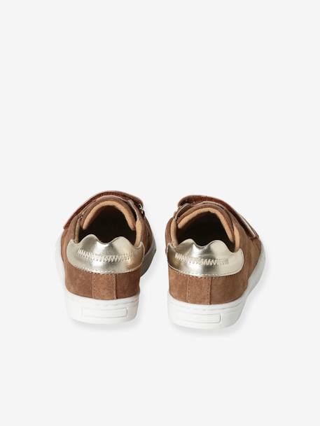 Hook-and-Loop Trainers in Leather for Girls brown+navy blue - vertbaudet enfant 