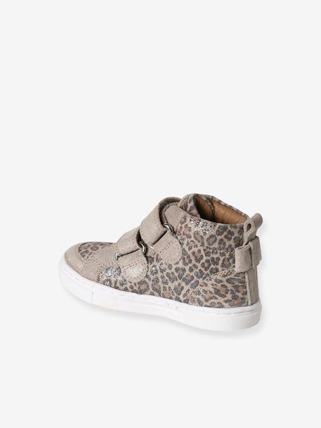 Basket bébé fille cuir à scratchs beige imprimé - vertbaudet enfant 