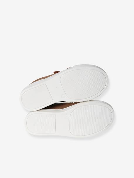 Hook-and-Loop Trainers in Leather for Girls brown+navy blue - vertbaudet enfant 