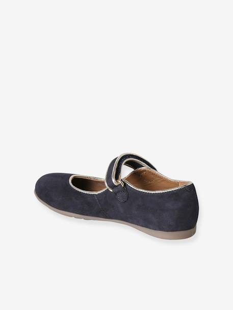 Ballerina Pumps with Hook-&-Loop Straps for Girls navy blue - vertbaudet enfant 