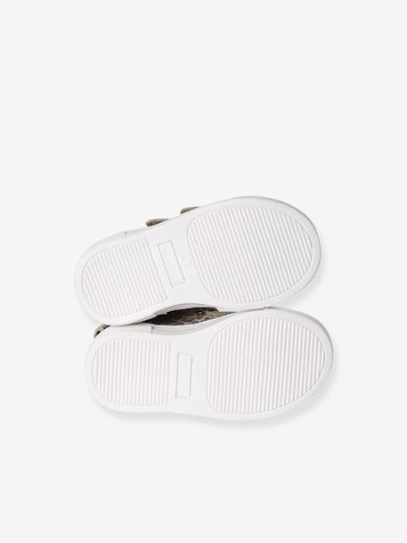 Basket bébé fille cuir à scratchs beige imprimé - vertbaudet enfant 