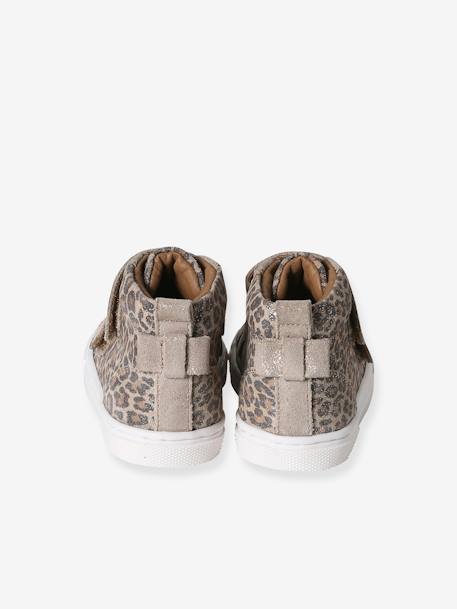 Basket bébé fille cuir à scratchs beige imprimé - vertbaudet enfant 