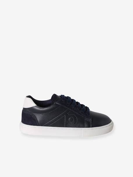Baskets en cuir enfant blanc+marine - vertbaudet enfant 