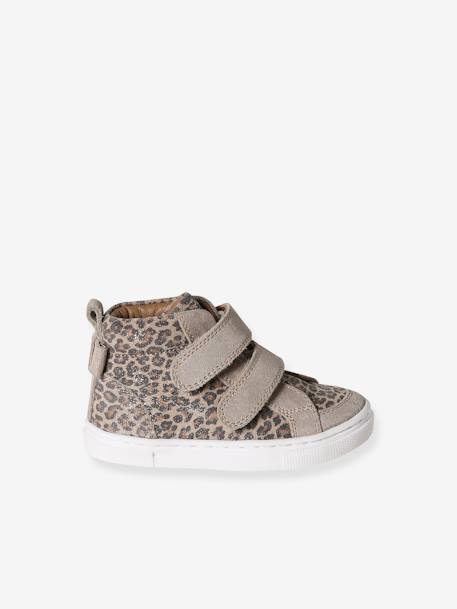 Basket bébé fille cuir à scratchs beige imprimé - vertbaudet enfant 