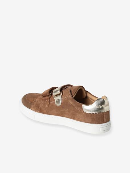 Baskets enfant fille cuir à scratchs marine+marron - vertbaudet enfant 