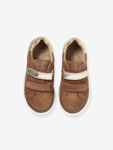 Hook-and-Loop Trainers in Leather for Girls brown+navy blue - vertbaudet enfant 