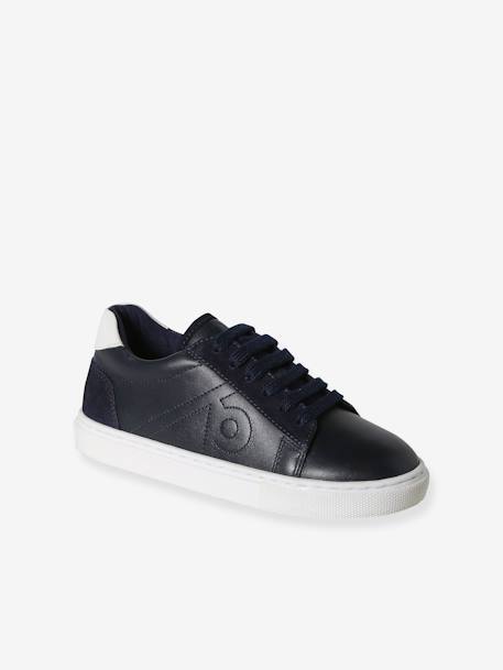 Baskets en cuir enfant blanc+marine - vertbaudet enfant 
