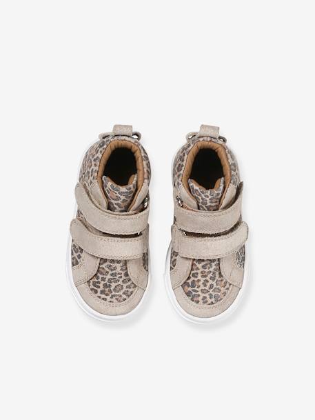 Basket bébé fille cuir à scratchs beige imprimé - vertbaudet enfant 