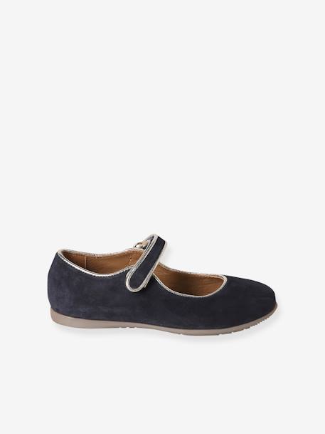 Ballerina Pumps with Hook-&-Loop Straps for Girls navy blue - vertbaudet enfant 