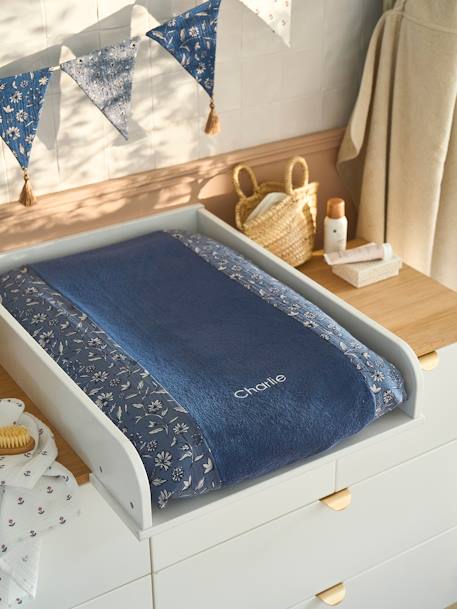 Dual Fabric Changing Mattress Cover in Cotton Gauze/Towelling Green+printed blue - vertbaudet enfant 