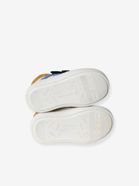 Baskets bébé garçon en cuir à scratchs bleu grisé+écru - vertbaudet enfant 