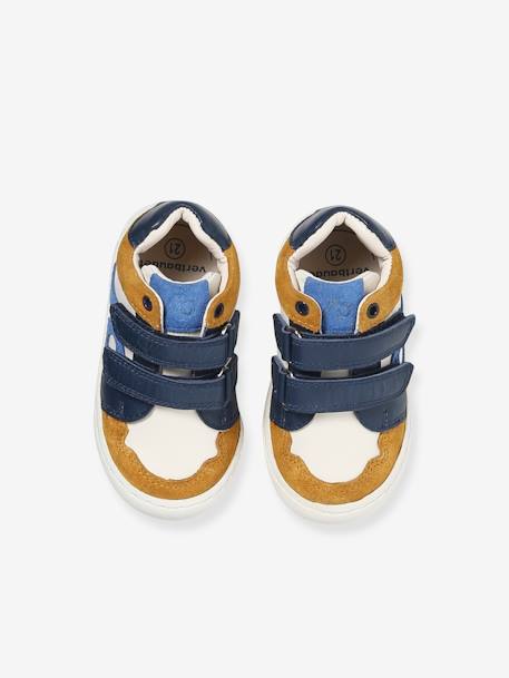 Baskets bébé garçon en cuir à scratchs bleu grisé+écru - vertbaudet enfant 