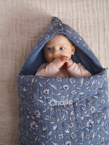Baby Nest in Cotton Gauze printed blue+WHITE MEDIUM ALL OVER PRINTED - vertbaudet enfant 