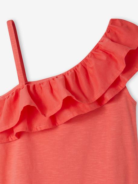 Sleeveless Top with Asymmetric Ruffles for Girls coral - vertbaudet enfant 