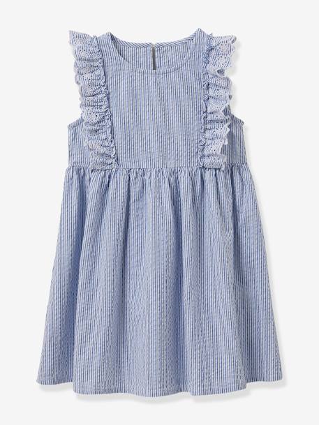 Dress in Seersucker for Girls, by CYRILLUS striped blue - vertbaudet enfant 