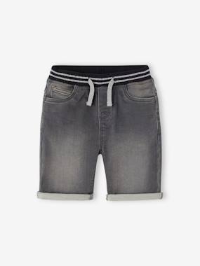 -Bermuda Shorts in Denim-Effect Fleece for Boys, Easy to Put On
