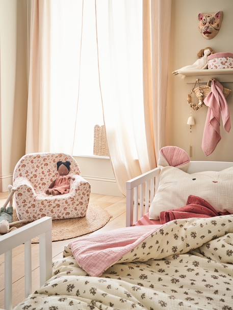 Cotton Gauze Pillowcase for Babies, Barn BEIGE LIGHT SOLID WITH DESIGN - vertbaudet enfant 