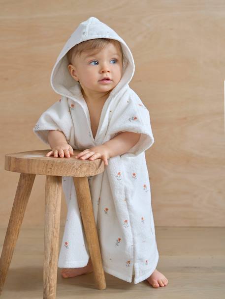 Bath Poncho with Recycled Cotton for Babies, Giverny printed white - vertbaudet enfant 