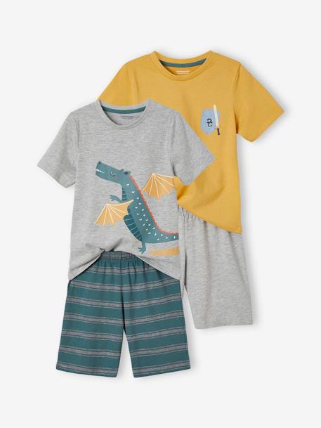 Pack of 2 Knights & Dragons Short Pyjamas YELLOW MEDIUM SOLID WTH DESIGN - vertbaudet enfant 