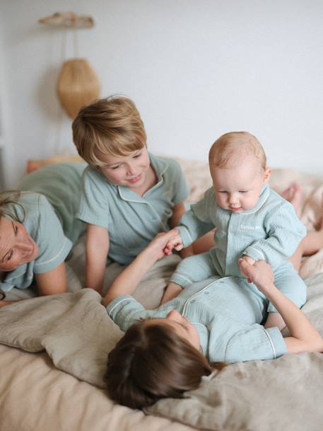 Cotton Gauze Sleepsuit for Babies, Team Famille sage green - vertbaudet enfant 