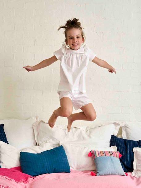 Short Pyjamas in Cotton Voile with Plumetis & Broderie Anglaise for Girls ecru - vertbaudet enfant 