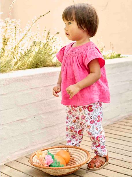 Floral Trousers with Elasticated Waistband, for Babies ecru - vertbaudet enfant 