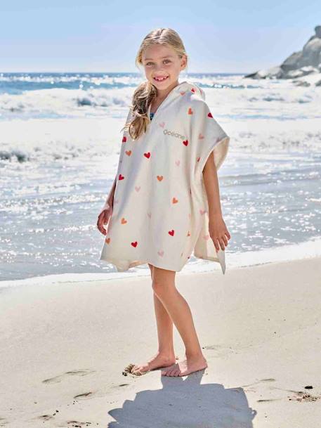 Hearts Bath Poncho with Recycled Cotton for Children printed white - vertbaudet enfant 