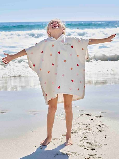 Hearts Bath Poncho with Recycled Cotton for Children printed white - vertbaudet enfant 