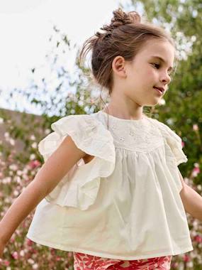 -Embroidered Ruffled Blouse for Girls