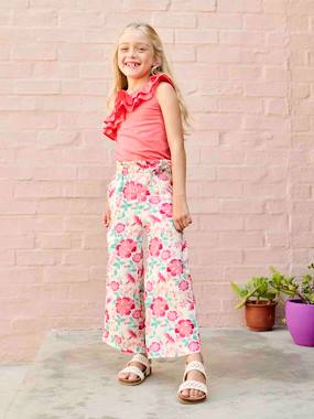 Pantalon large motifs fleurs fille  - vertbaudet enfant