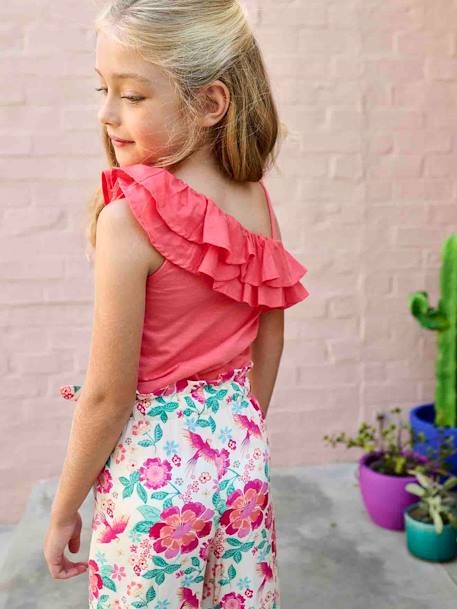 Top with Asymmetrical Frill for Girls coral+ecru+sage green - vertbaudet enfant 