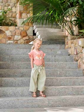 Girls-Cropped, Wide Leg Paperbag Trousers in Cotton Gauze for Girls