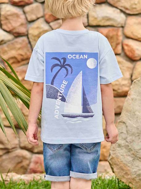Tee-shirt garçon maxi motif voilier au dos bleu ciel - vertbaudet enfant 