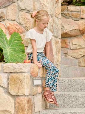 Fluid Cropped Trousers with Floral Print, for Girls  - vertbaudet enfant