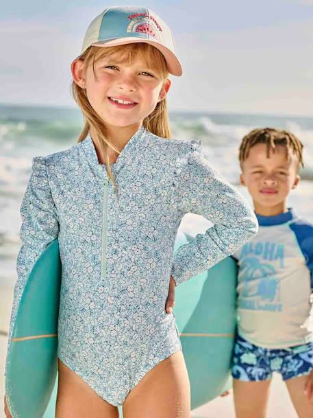 UV Protection Swimsuit for Girls grey blue - vertbaudet enfant 