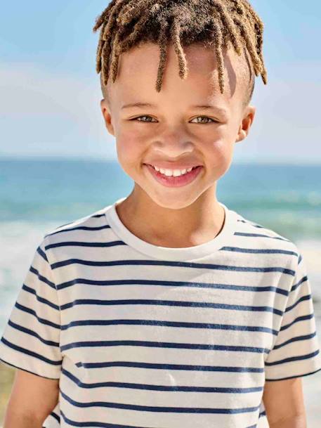 T-shirt garçon rayé manches courtes bleu azur+dark bleu indigo rayé+rayé jaune+rayé rouge+sauge rayé - vertbaudet enfant 